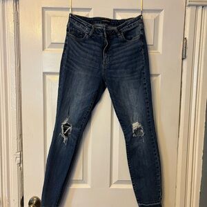 Prosperity Women's Dark Blue Distressed Ankle Jeans - Slim Fit